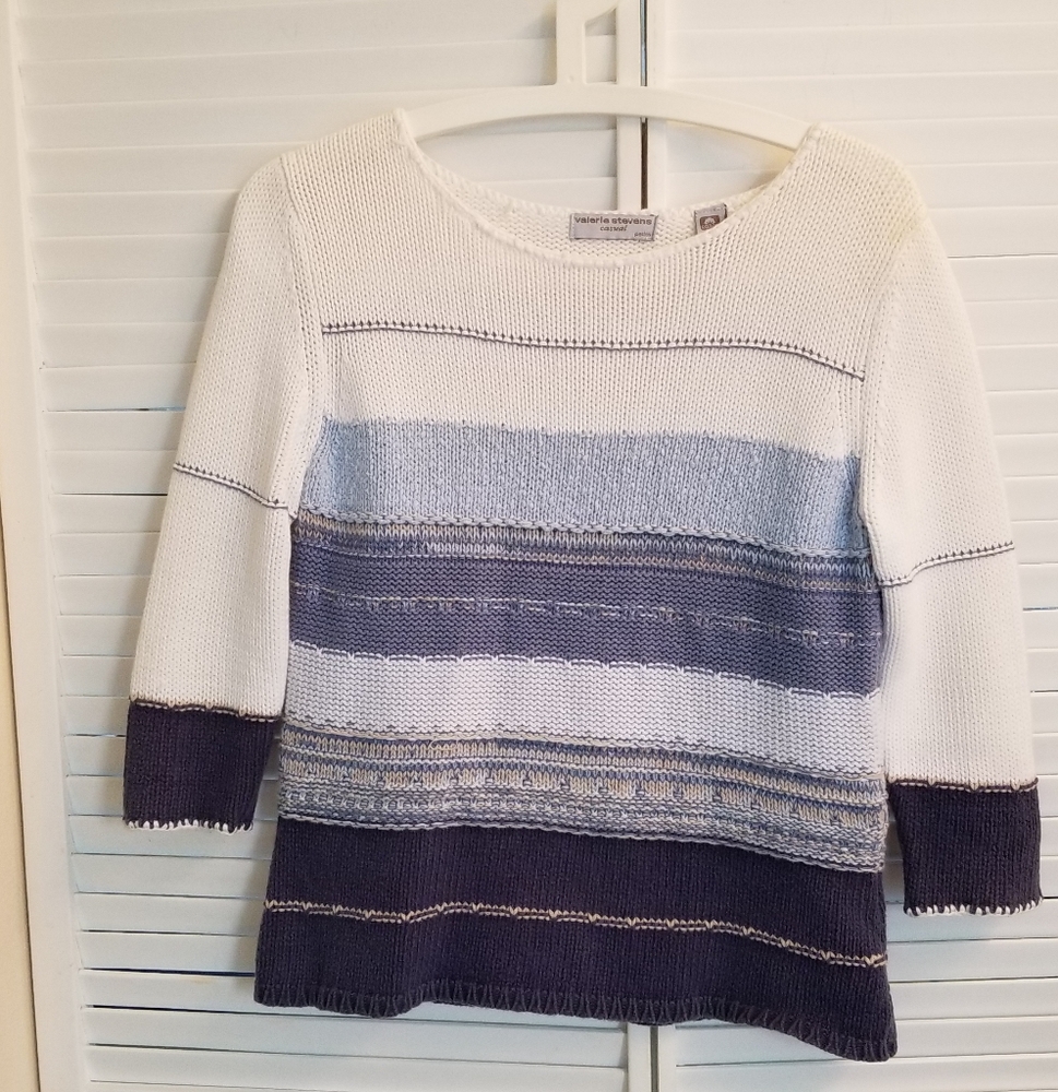 Valerie Stevens 100% Cotton Blue/White Top